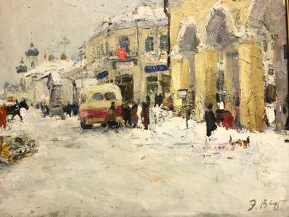 null Edvard VIRGIKOVSKI (1928-2008). Snowy street, oil on canvas signed lower right....