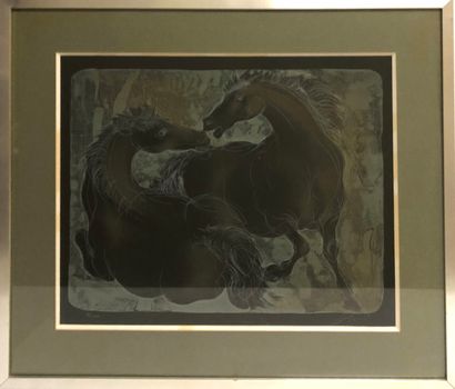 null Ecole MODERNE, The horses, lithograph signed and numbered 76/200.