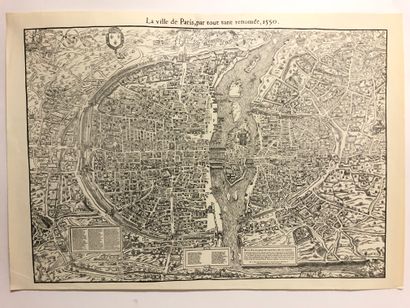 null ENSEMBLE comprenant une lithographie, une carte de Paris 1550 et une affiche...
