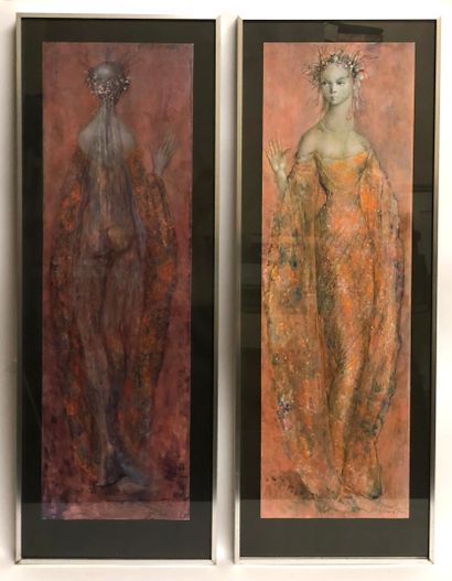 null 
Leonor FINI (1907-1996). Pair of reproductions in colors representing two muses....