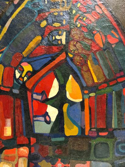 null Contemporary school. Church interior, oil on canvas. Size : 55,5 x 46 cm; frame...