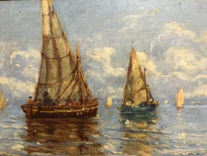 null Emmanuel COSTA (1833-1921) attribué à. Les voiliers, huile sur panneau, trace...