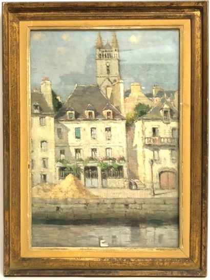 null 
Gabriel CHAUVELON (1875- ?). "Le Quai au sable à Quimperlé", oil on canvas,...