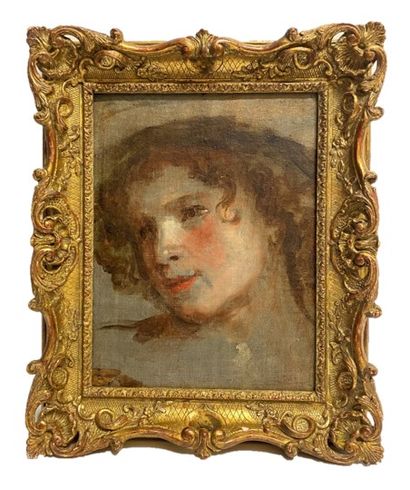 null 
Ecole FRANCAISE vers 1800. Portrait, huile marouflée sur panneau, porte une...