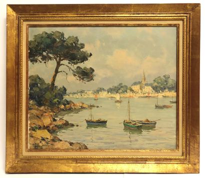 null André BERONNEAU (1886-1973). Bénodet vue de Sainte - Marine, huile sur toile,...