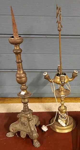 Lot including: brass lamp with four lights...