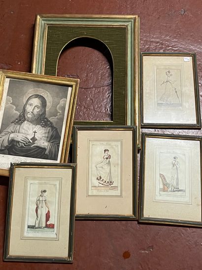 Lot of framed pieces: fashion prints and...