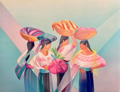 null J. LEDERLE Femmes du Guatemala .Environ 15 Lithographies 53,5x69 cm.