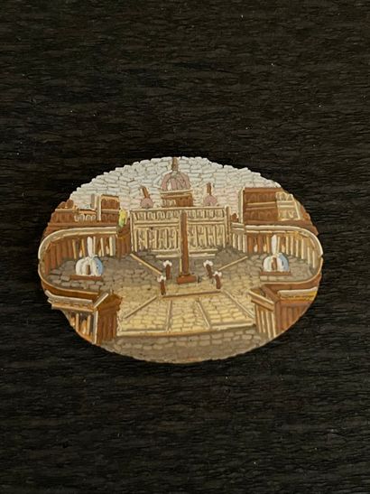 null Oval plate in micro-mosaic representing the place Saint Pierre. XIXth century....