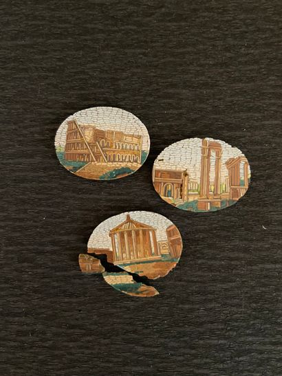 null Lot comprising three oval plates in micro mosaic representing the Colosseum,...