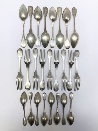 Set of silver cutlery, monogrammed 