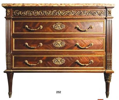 null Wooden chest of drawers inlaid with leaves and herringbone patterns opening...