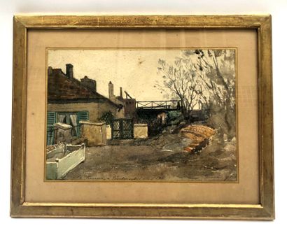 null Edmond JEAN (19th-20th). "The terrace in Montmartre in 1876". Watercolor signed...