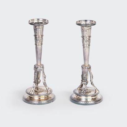Pair of silver candlesticks of quiver form...