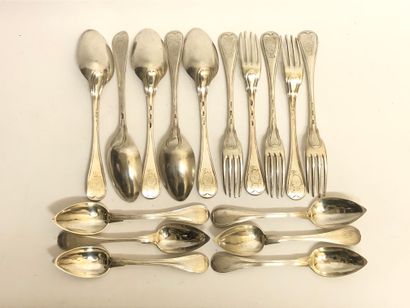 Five large silver cutlery, model with nets...
