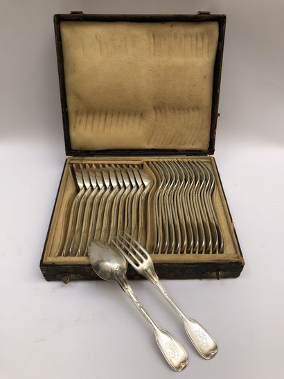 Twelve large silver cutlery with nets model,...