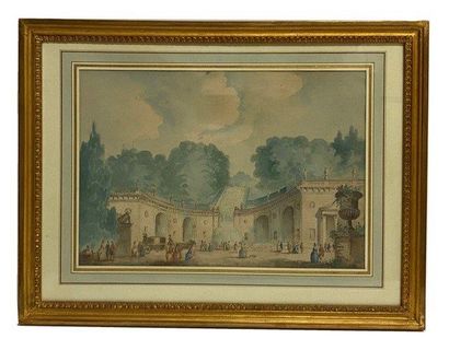 null FRENCH SCHOOL, late 18th century. Animated park scene. Watercolor on paper....