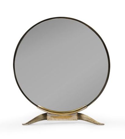 null Emile-Jacques RUHLMANN (1879-1933). Silvered bronze mirror, model "Antelope",...