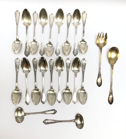 null Part of a silver menagere with eighteen soup spoons, two sauce spoons and a...