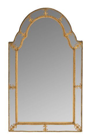 null Gilded lead mirror with openwork staples, arched upper part (accidents, mirror...