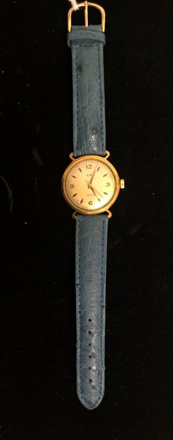 null LIP watch. Wristwatch, case large handles, gold dial. Center seconds mechanical...