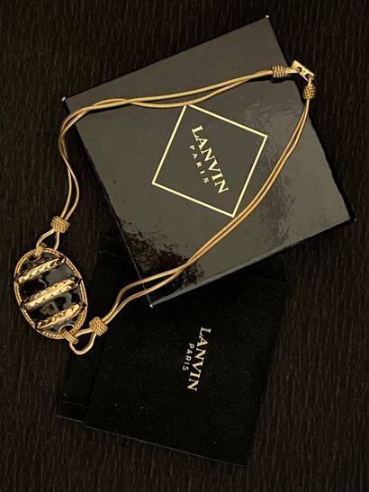 null LANVIN Paris. Necklace in gilded metal and black enamelled pebble (pouch and...