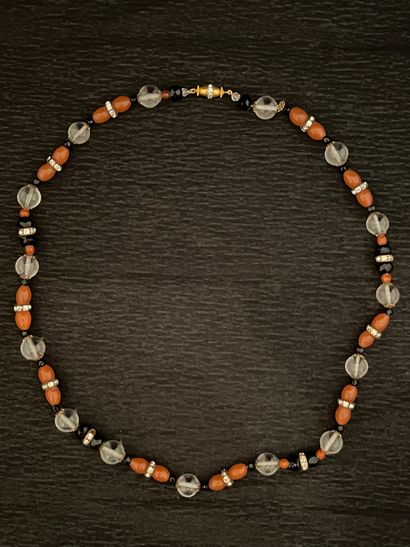 null Necklace Art Deco style crystal, amber and rhinestone rings separations.