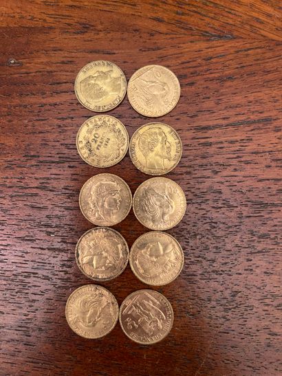 null Lot of ten 20 Francs gold coins (worn). SOLD BY DESIGNATION