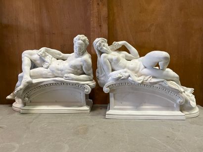 null Two sculptures in white porcelain and cookie: The day and the night. 15 x 50...