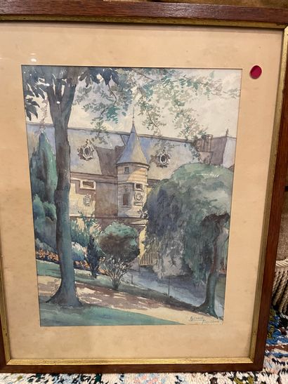 null BERNARD, Views of Chalons, two watercolors on paper, signed lower right and...