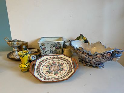 Lot of ceramics: Gien earthenware cache-pot,...