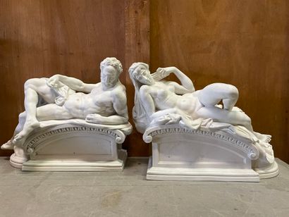 null Two sculptures in white porcelain and cookie: The day and the night. 15 x 50...