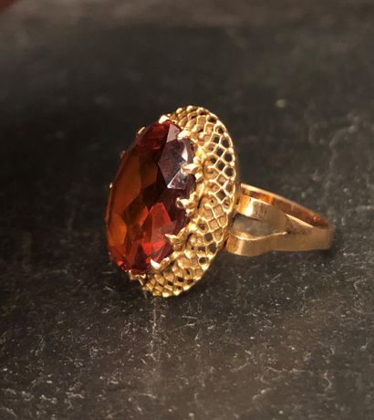 null RING in pink gold 750 mm decorated with a citrine madera of oval shape on a...
