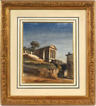 null Jean-Charles GESLIN (1814-1885), Le temple de Nerva à Rome, Crayon et aquarelle...