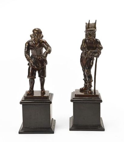 null Entourage de Pierre LEGROS (1629-1714). Les vendengeurs. Paire de bronzes à...