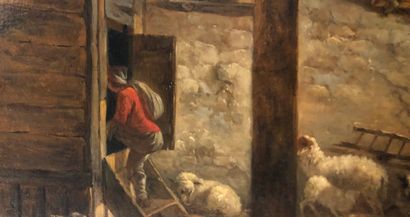 null Jean-François LEGILLON (1739-1797) . Paysan nourrissant son troupeau de moutons...