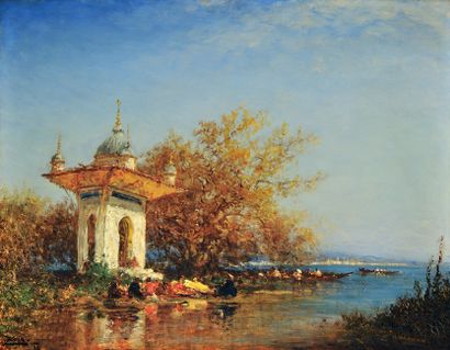  Felix ZIEM (1821-1911) . Vue d’un kiosque sur les rives d’eaux douces du Bosphore... Gazette Drouot