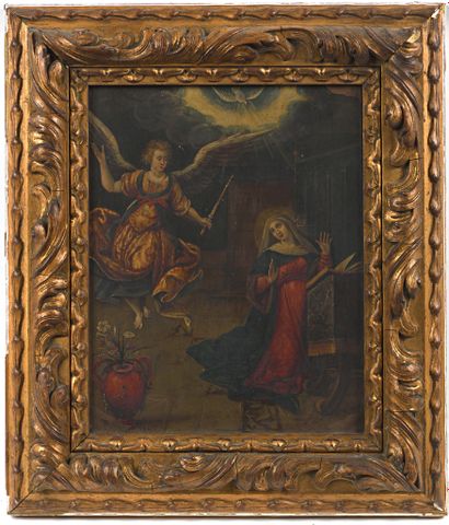 null Italian school of the end of the XVIIth. The Annunciation. Oil on copper. 28...