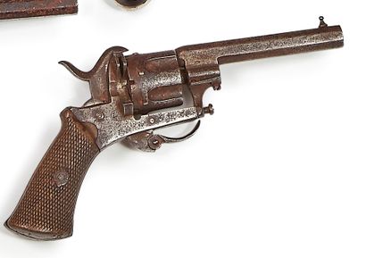 null Two pinfire revolvers, six shots, 7 mm caliber. Barrels with sides. Folding...