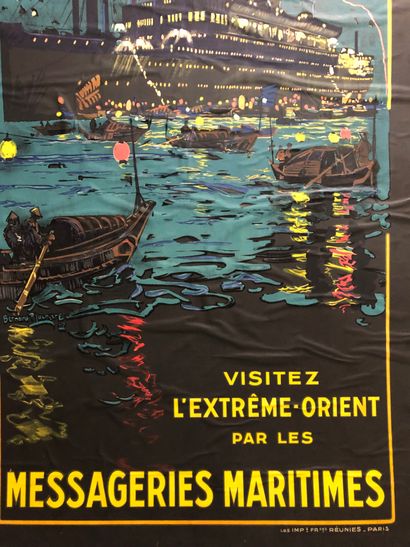 null POSTER. Visit the Far East by Les Messageries Maritimes, signed Bernard Lachèvre,...