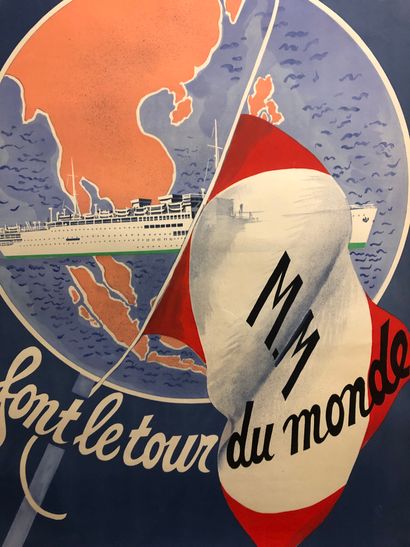 null POSTER. Les Messageries Maritimes font le tour du monde, signed Antral, I.F.R....