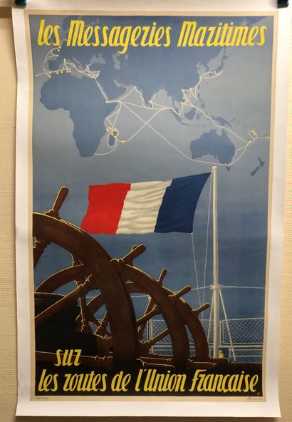 null Canvas poster. The Messageries Maritimes on the roads of the French Union, monogrammed...