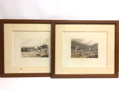 null Set of framed pieces including : 
- Views of the Bay of the Somme, two watercolors...
