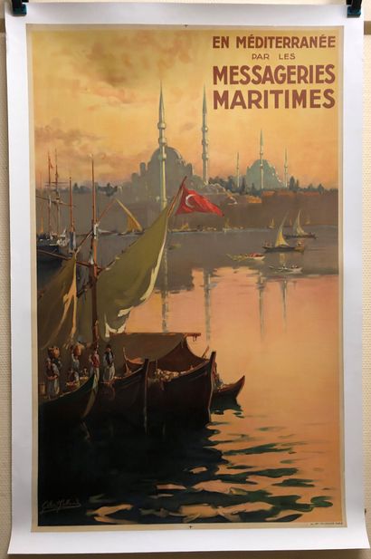 null Canvas poster. In the Mediterranean Sea the Messageries Maritimes, signed Gilbert...