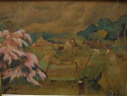 null NON VENU Carlo ZANON (1889-?) Country landscape, watercolor signed lower left...