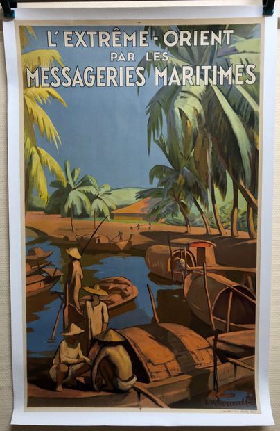 null Canvas poster. The Far East by the Messageries Maritime, signed A. Herviault,...