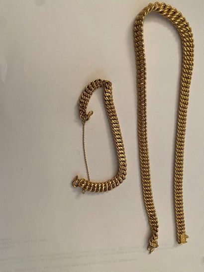 Bracelet et un collier en or jaune 750 mm...