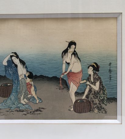 null Utamaro Kitagawa (1753-1806) d'après. "Diving for abalones", estampe. Dim. À...