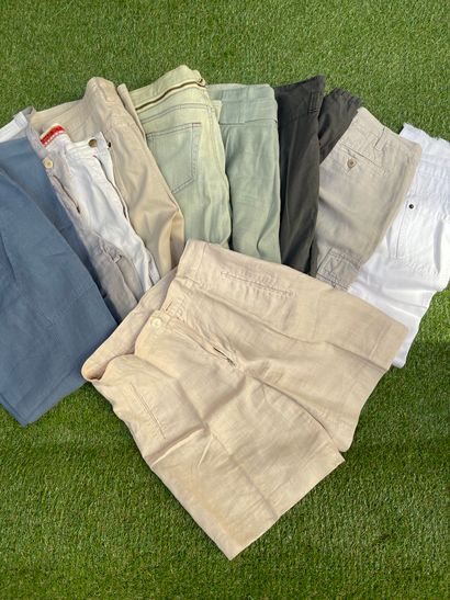 null Lot comprenant neuf pantalons et un short en lin, jeans et coton. T36 à 40.