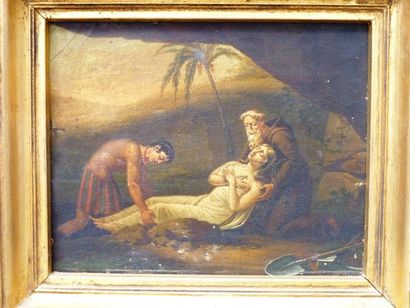 Ecole FRANCAISE début XIXème L' enterrement d'Atala, huile sur toile, 22 x 28 cm